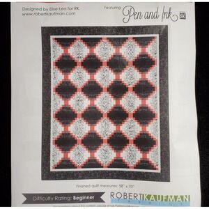 Robert Kaufman Pen & Ink Quilt Kit 58 x 70 Black Red White Fabric Beginer Level